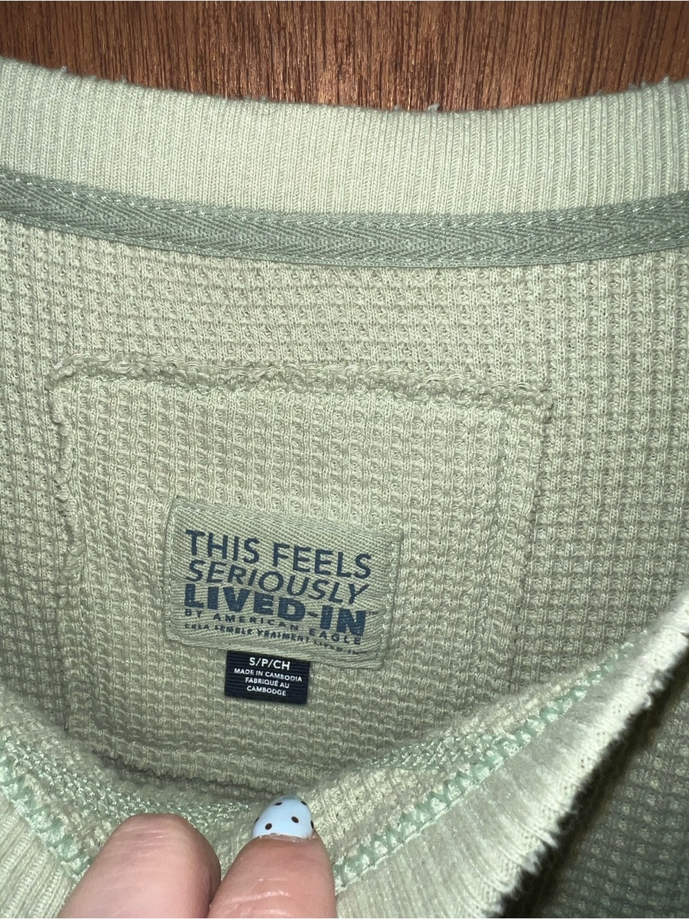 American Eagle Outfitters Waffle Knit Oversized Crewneck - Light Sage - Picture 3 of 3
